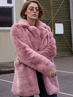 Pink Long Sleeve Fur Coat