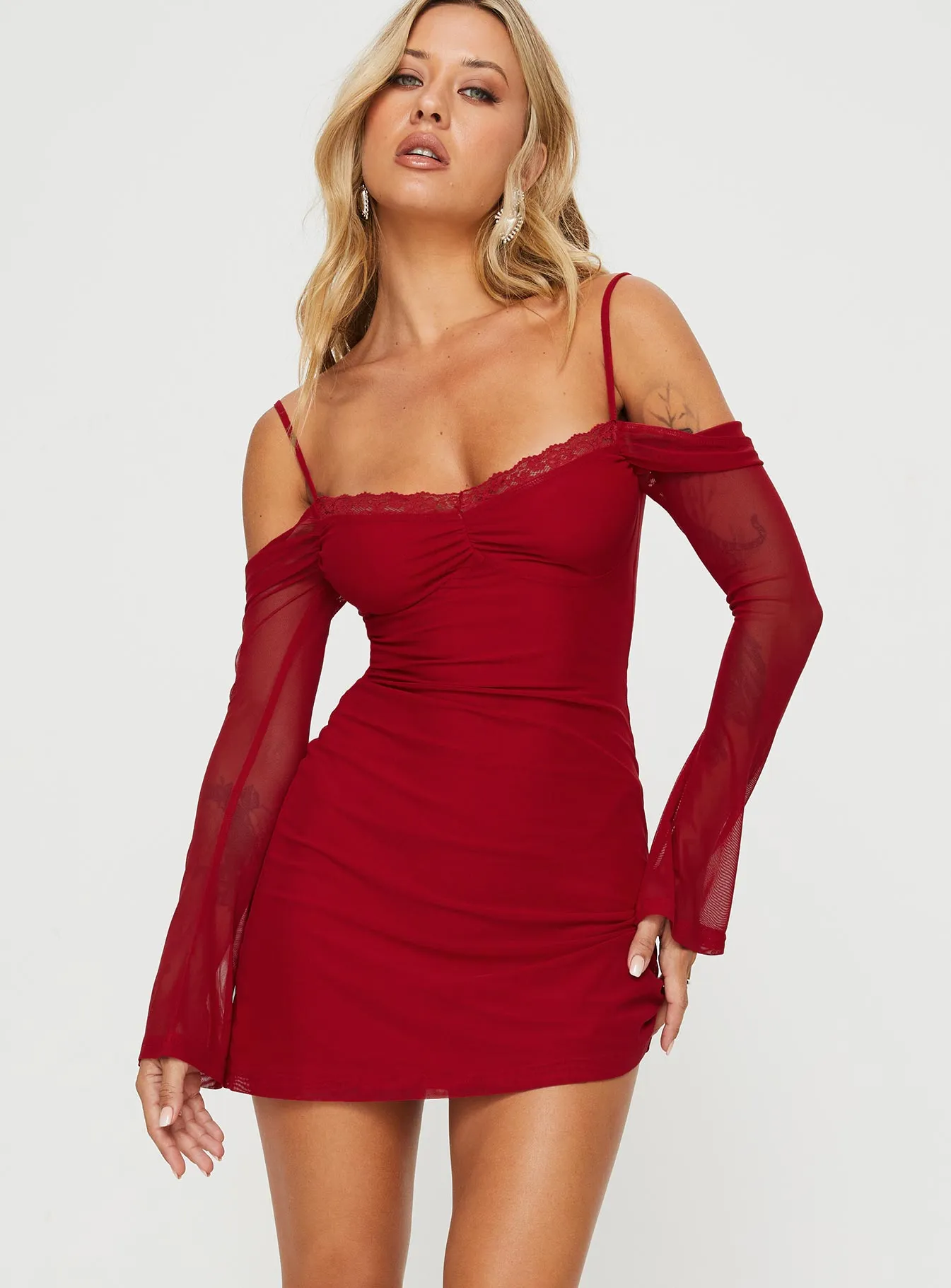 Red Long Sleeve Mini Dress