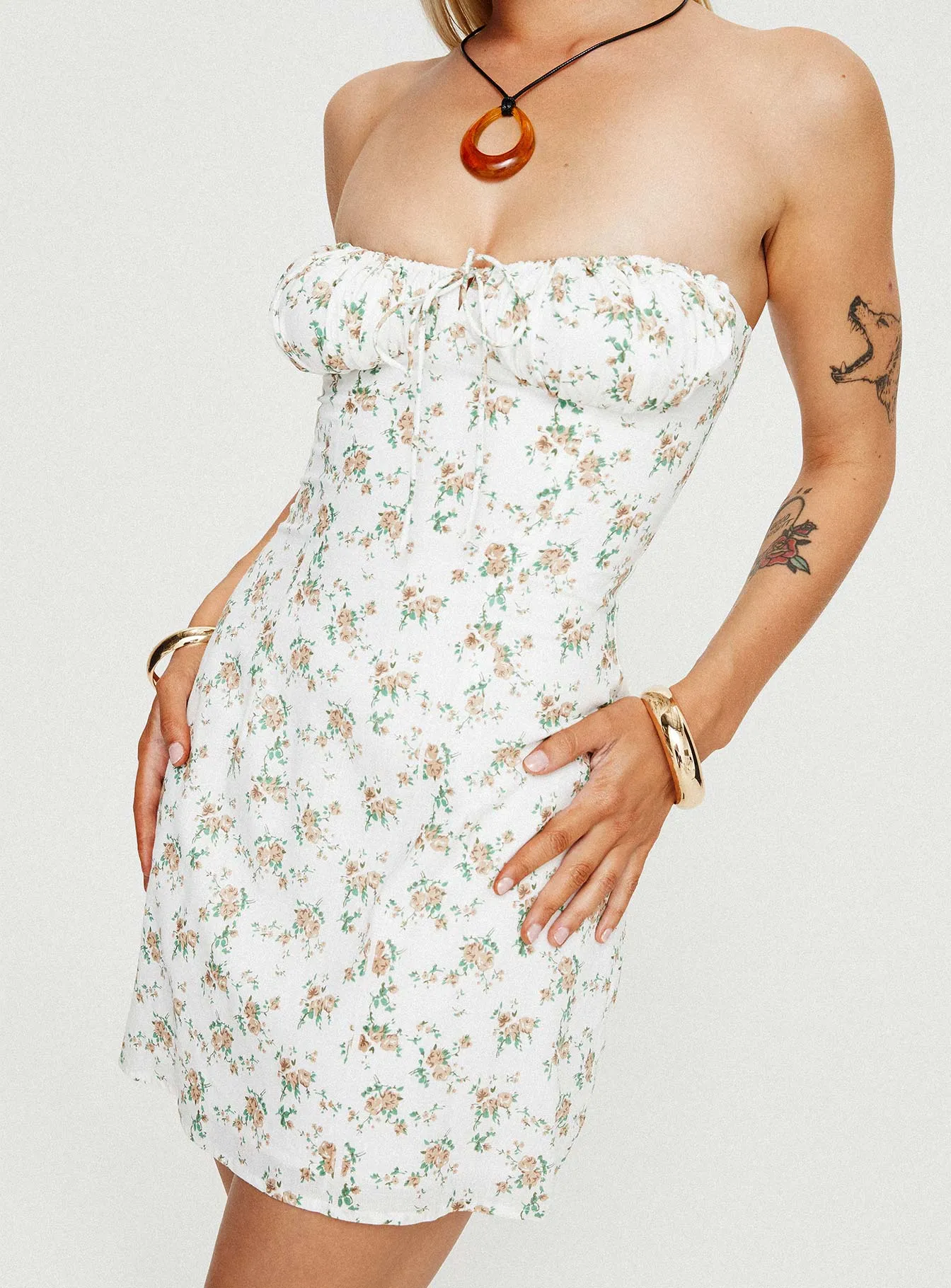 Bright White Floral Mini Dress