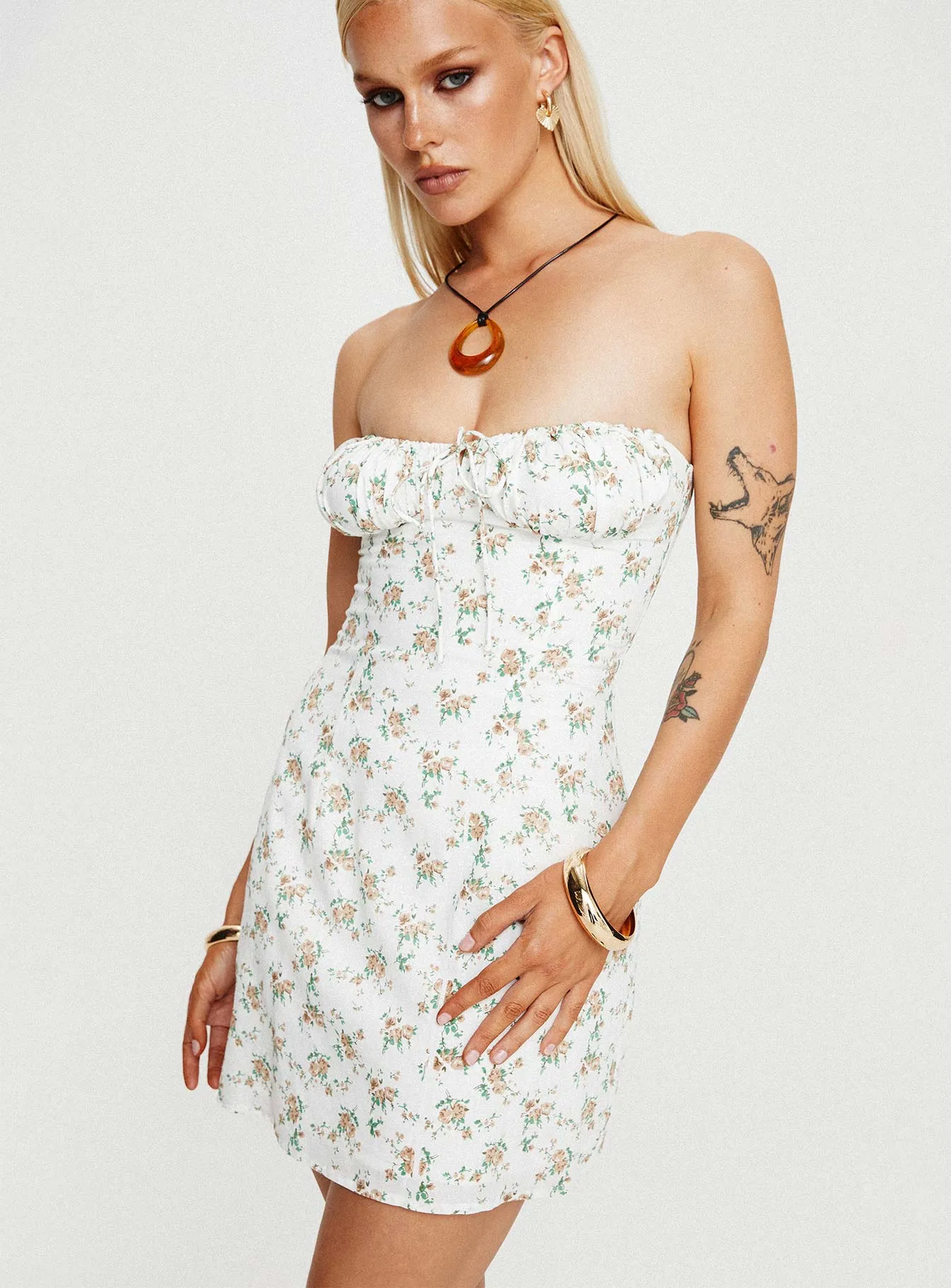 Bright White Floral Mini Dress