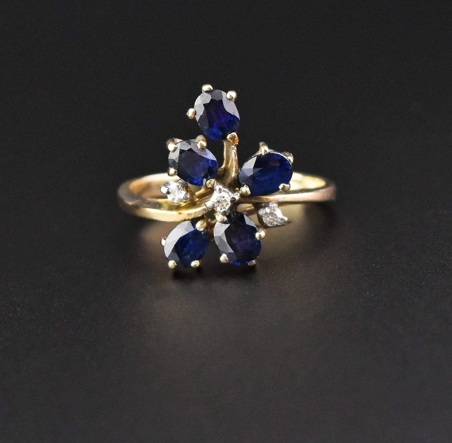 Original Sapphire Diamond 14K Gold Flower Cluster Ring