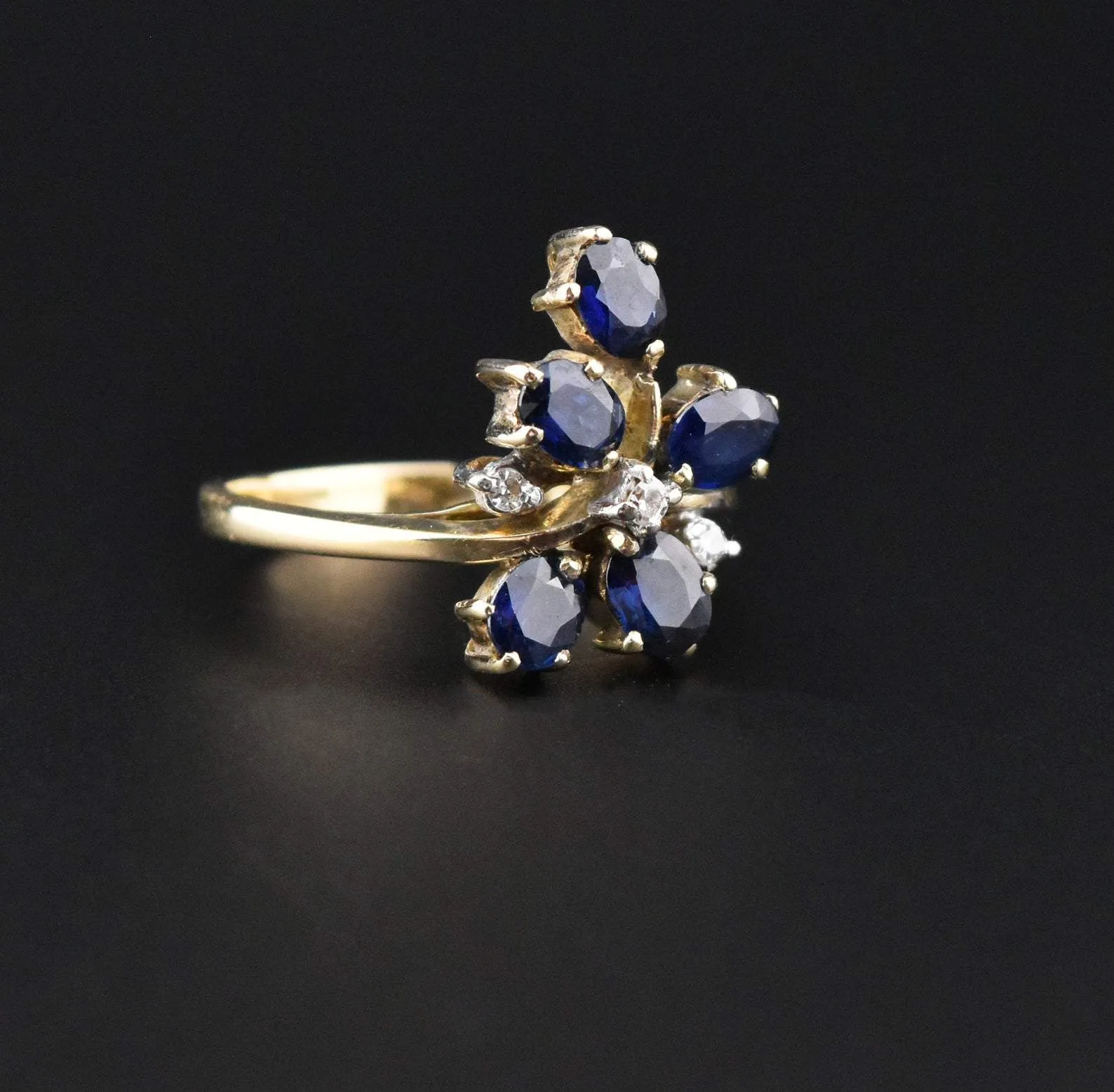 Original Sapphire Diamond 14K Gold Flower Cluster Ring