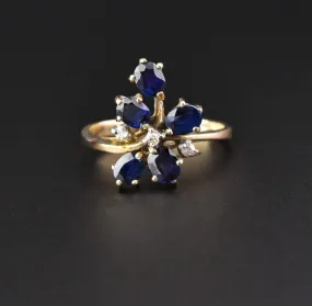 Original Sapphire Diamond 14K Gold Flower Cluster Ring