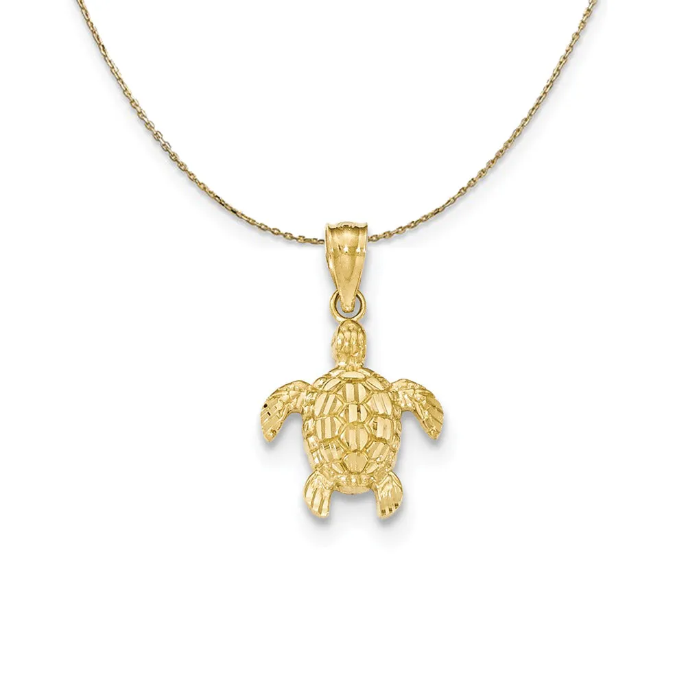 Yellow Gold Small Diamond-Cut Sea Turtle Necklace