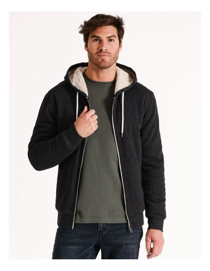 Seth Sherpa Hoodie in Charcoal