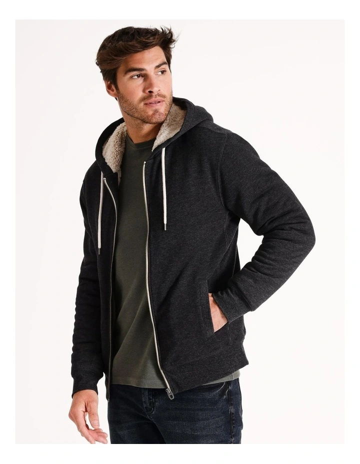 Seth Sherpa Hoodie in Charcoal