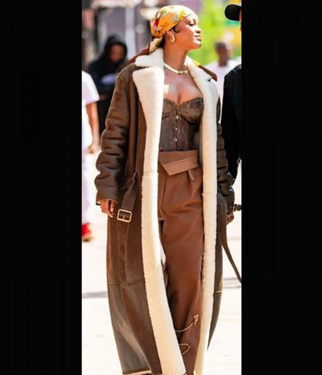 Bronx of New York City Shearling Leather Coat Rihanna