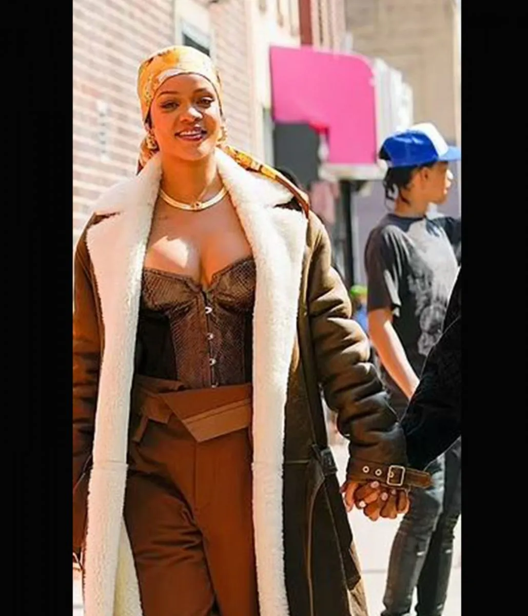 Bronx of New York City Shearling Leather Coat Rihanna