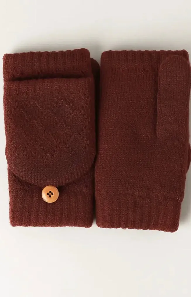 FASHION CITY Solid Knit Convertible Fingerless Mittens