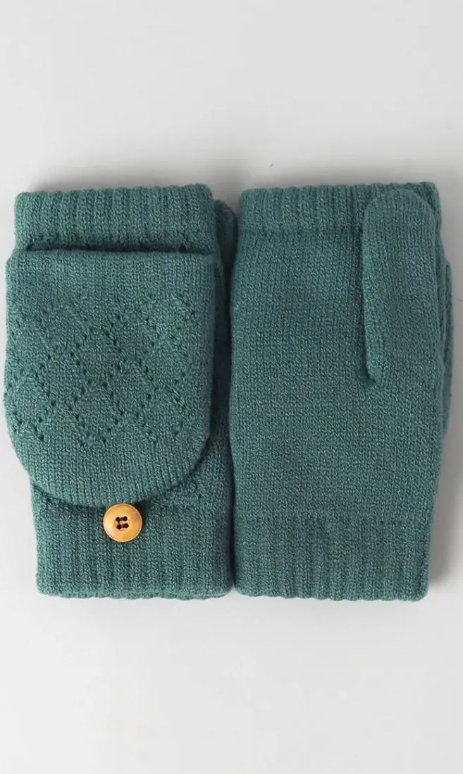 FASHION CITY Solid Knit Convertible Fingerless Mittens