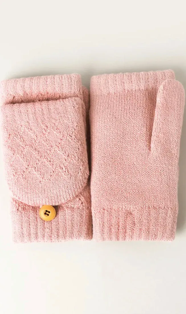 FASHION CITY Solid Knit Convertible Fingerless Mittens