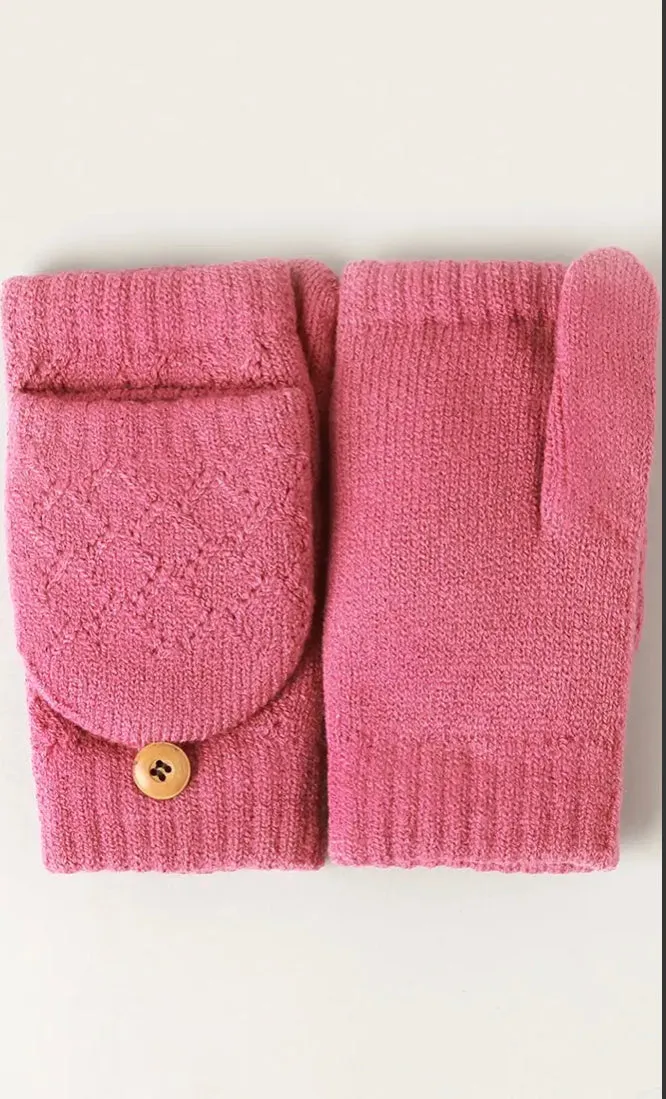 FASHION CITY Solid Knit Convertible Fingerless Mittens