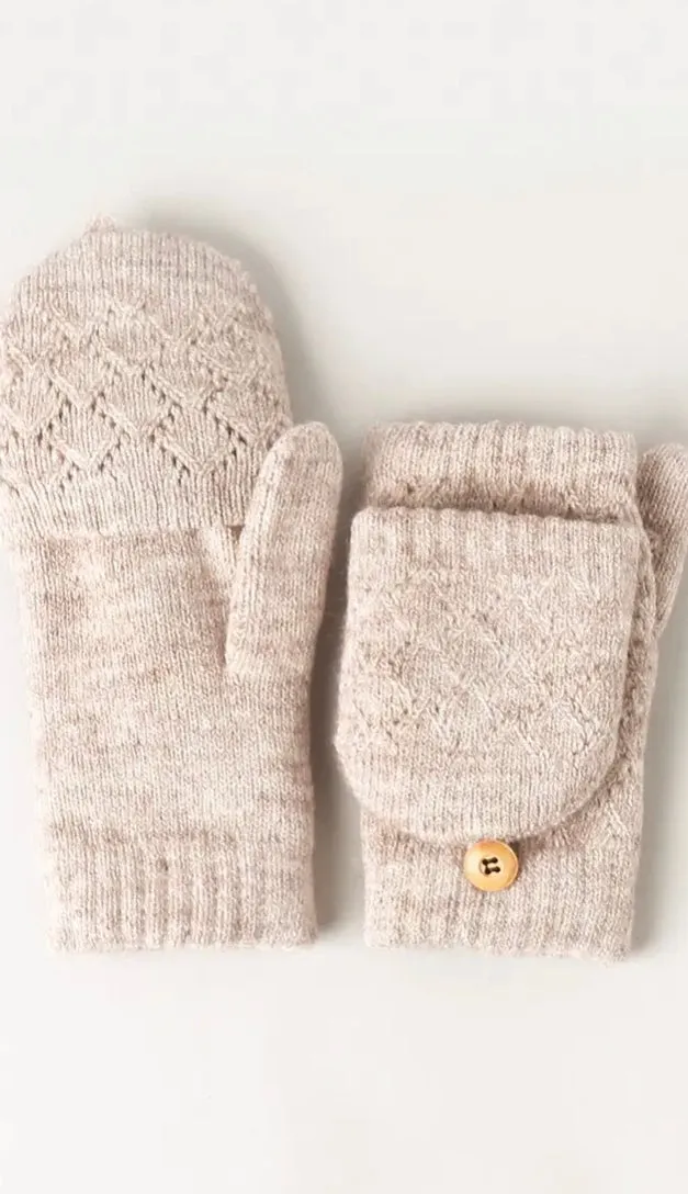 FASHION CITY Solid Knit Convertible Fingerless Mittens