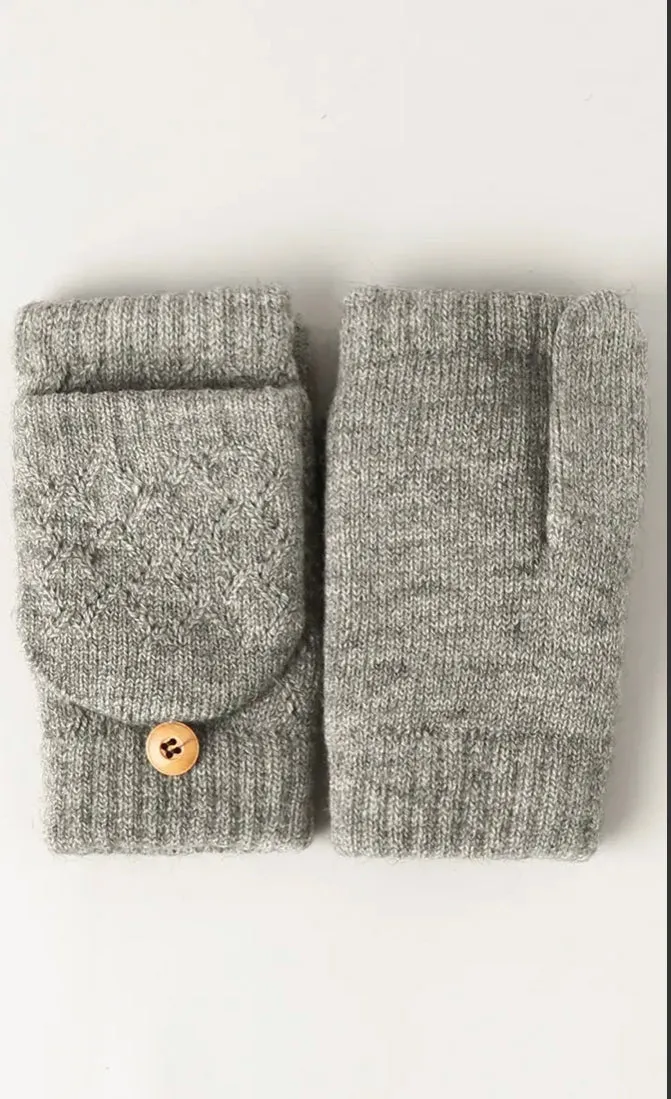 FASHION CITY Solid Knit Convertible Fingerless Mittens