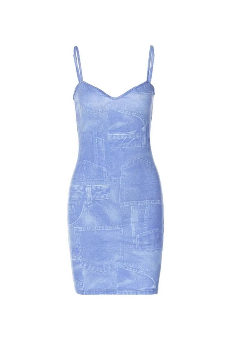 Sleek Denim Print Bodycon Mini Dress