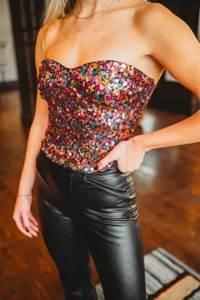 Multicolor Sequin Disco Queen Tube Top