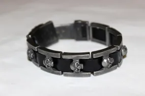 Skull Link Stainless Steel Leather Bracelet