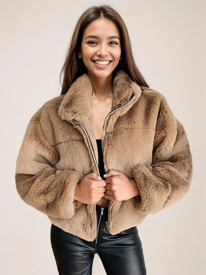 Stand Collar Women's Winter Fur Coat