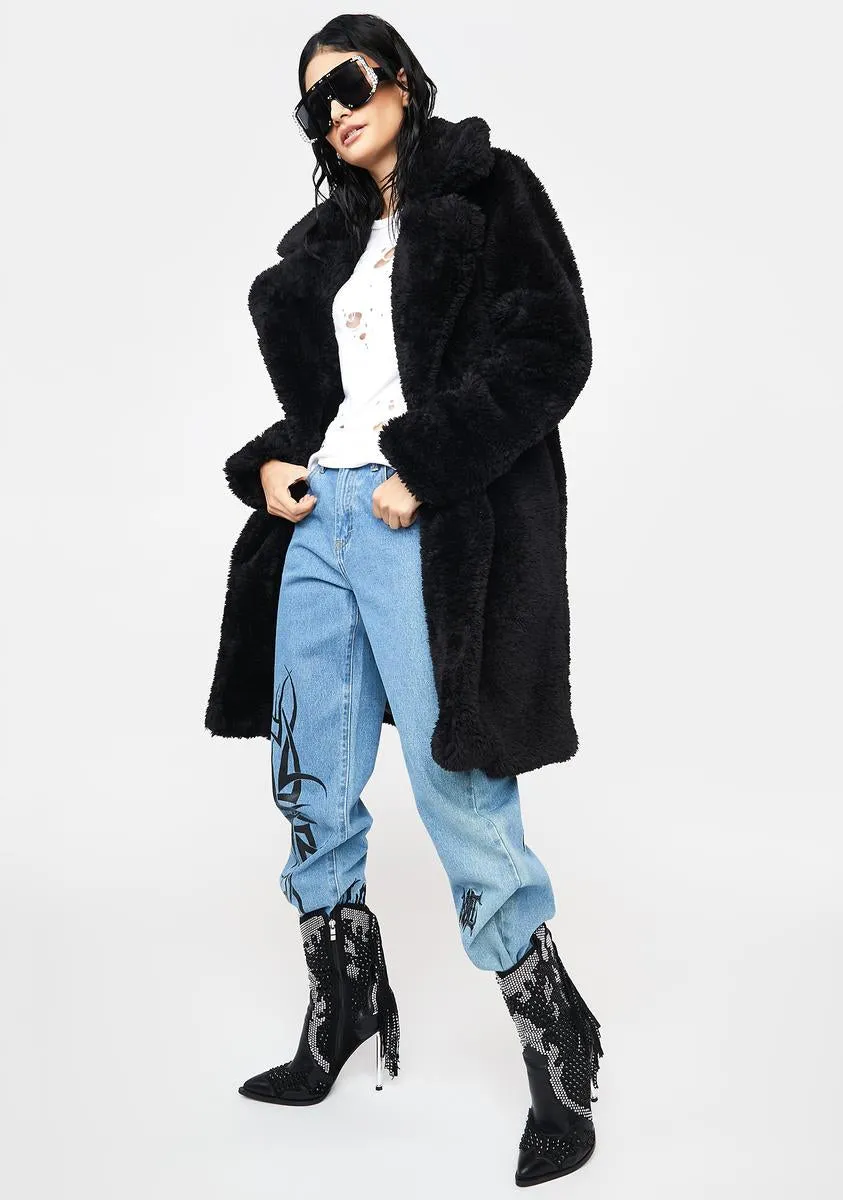 Stylish Faux Fur Coat: Midnight Leading You On