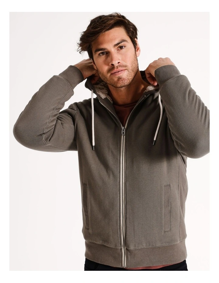 Stylish Sherpa Hoodie in Khaki