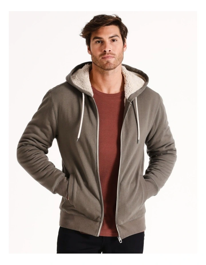 Stylish Sherpa Hoodie in Khaki