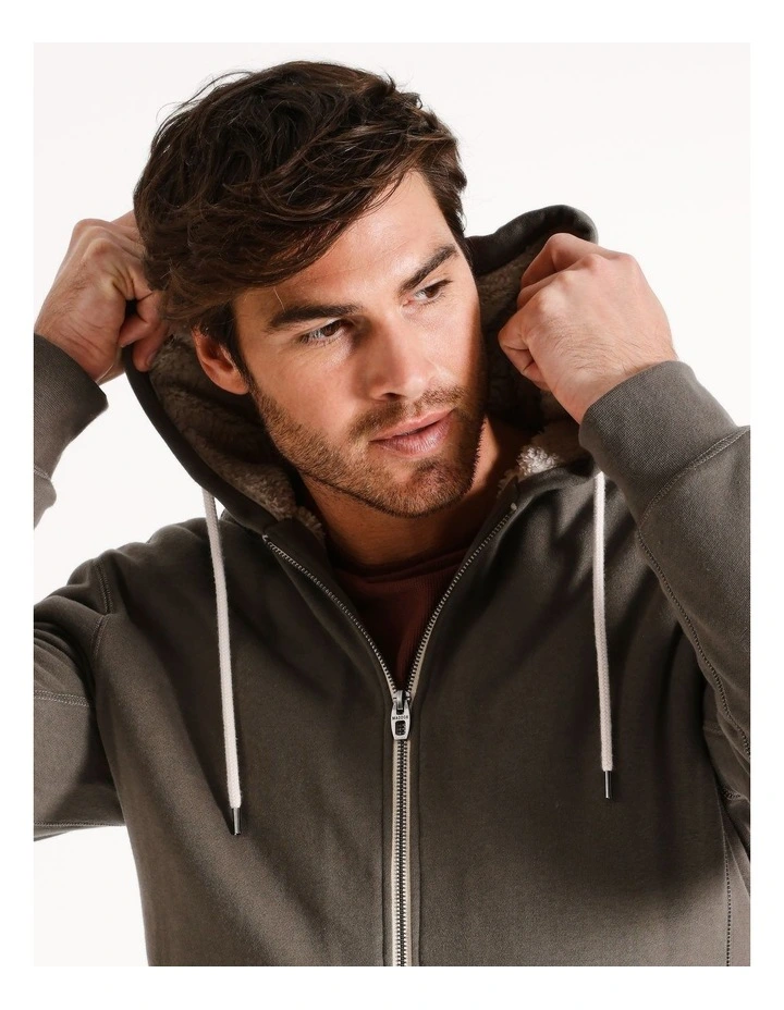 Stylish Sherpa Hoodie in Khaki