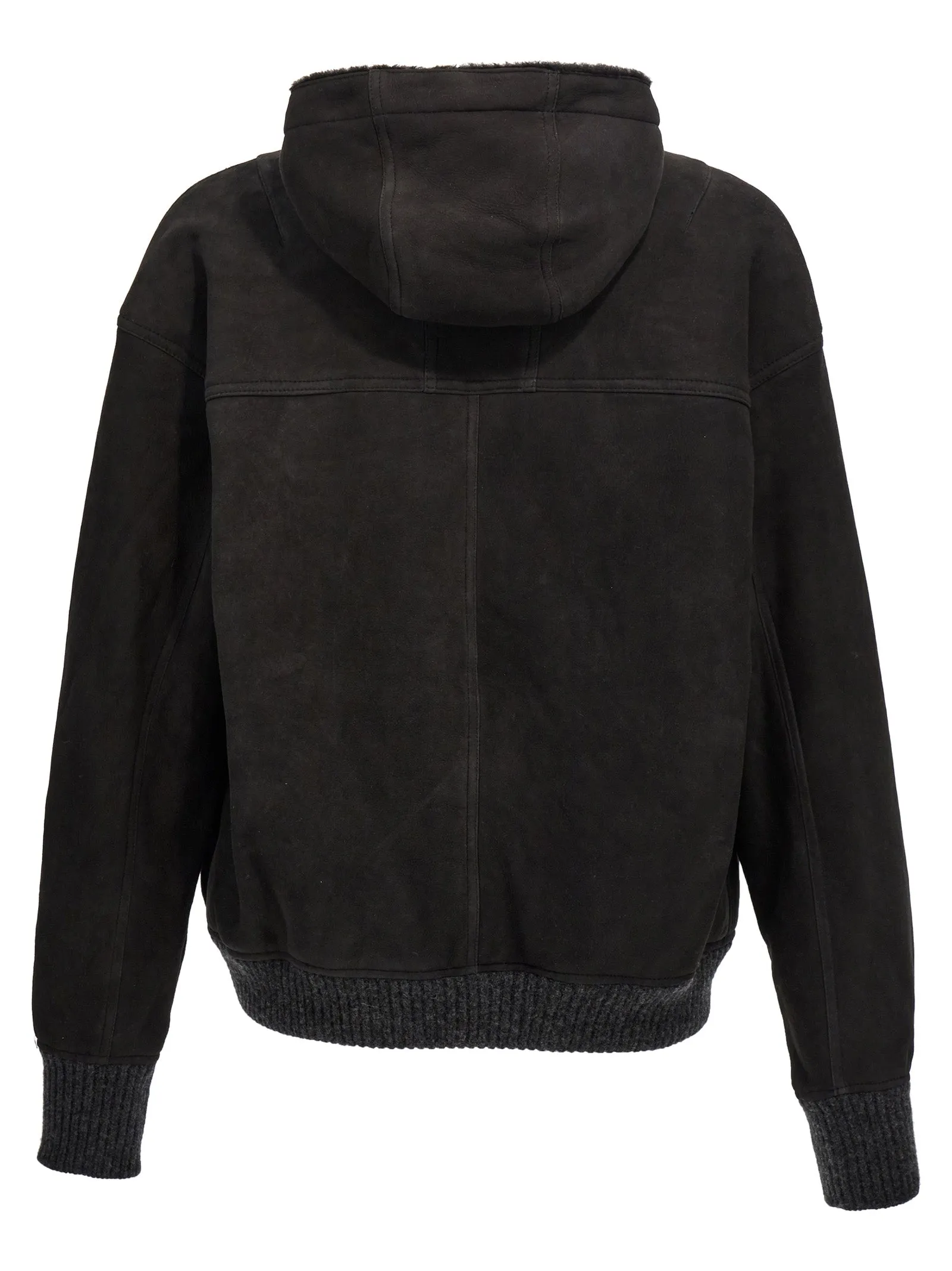 Suede Black Sheepskin Fur Hooded