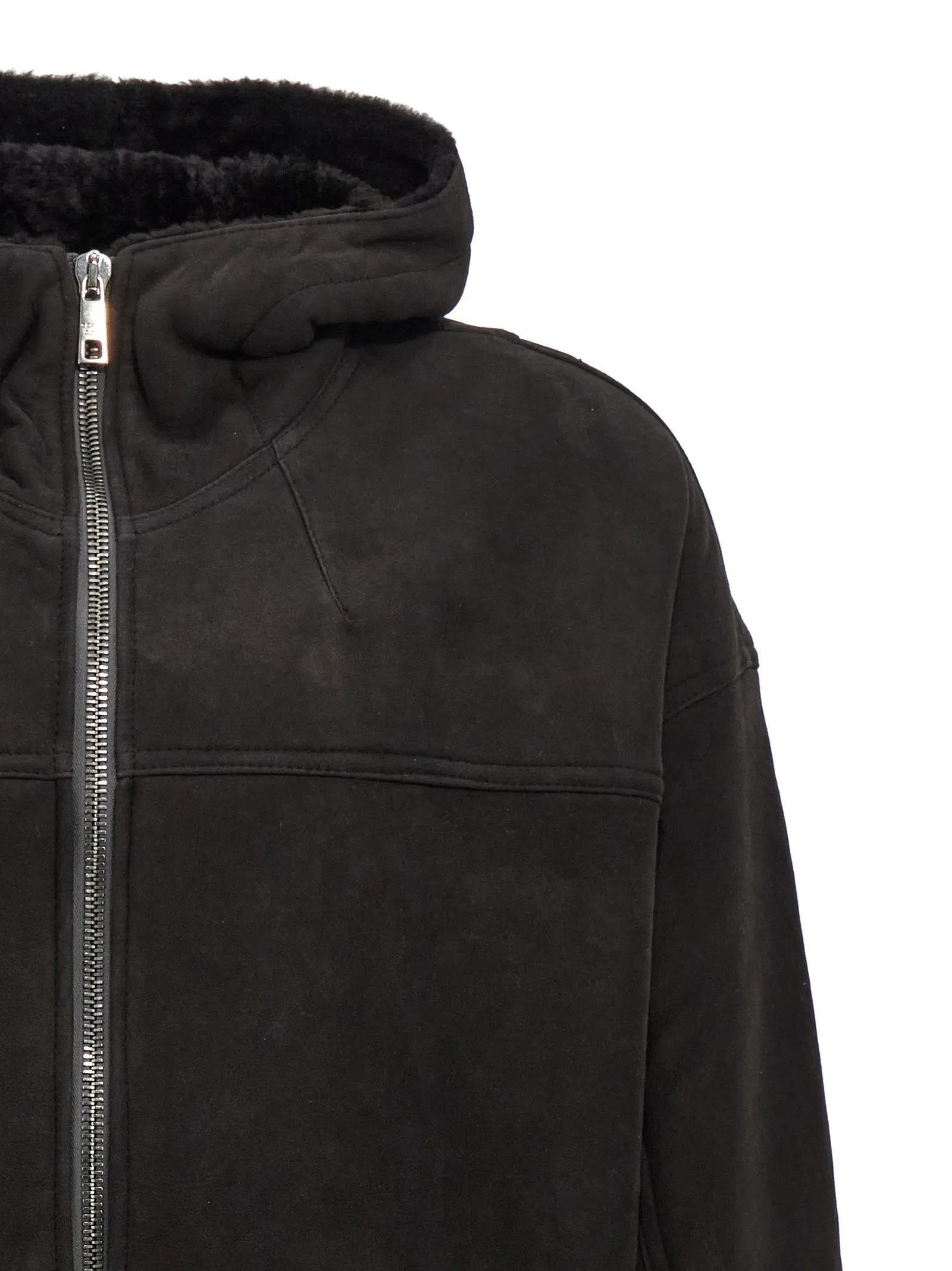 Suede Black Sheepskin Fur Hooded