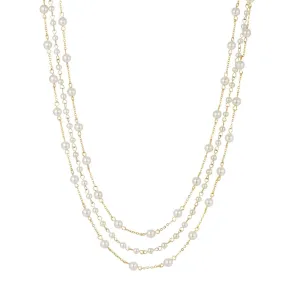 Chic 1928 Jewelry Three Strand 4mm Faux Pearl Chain Necklace