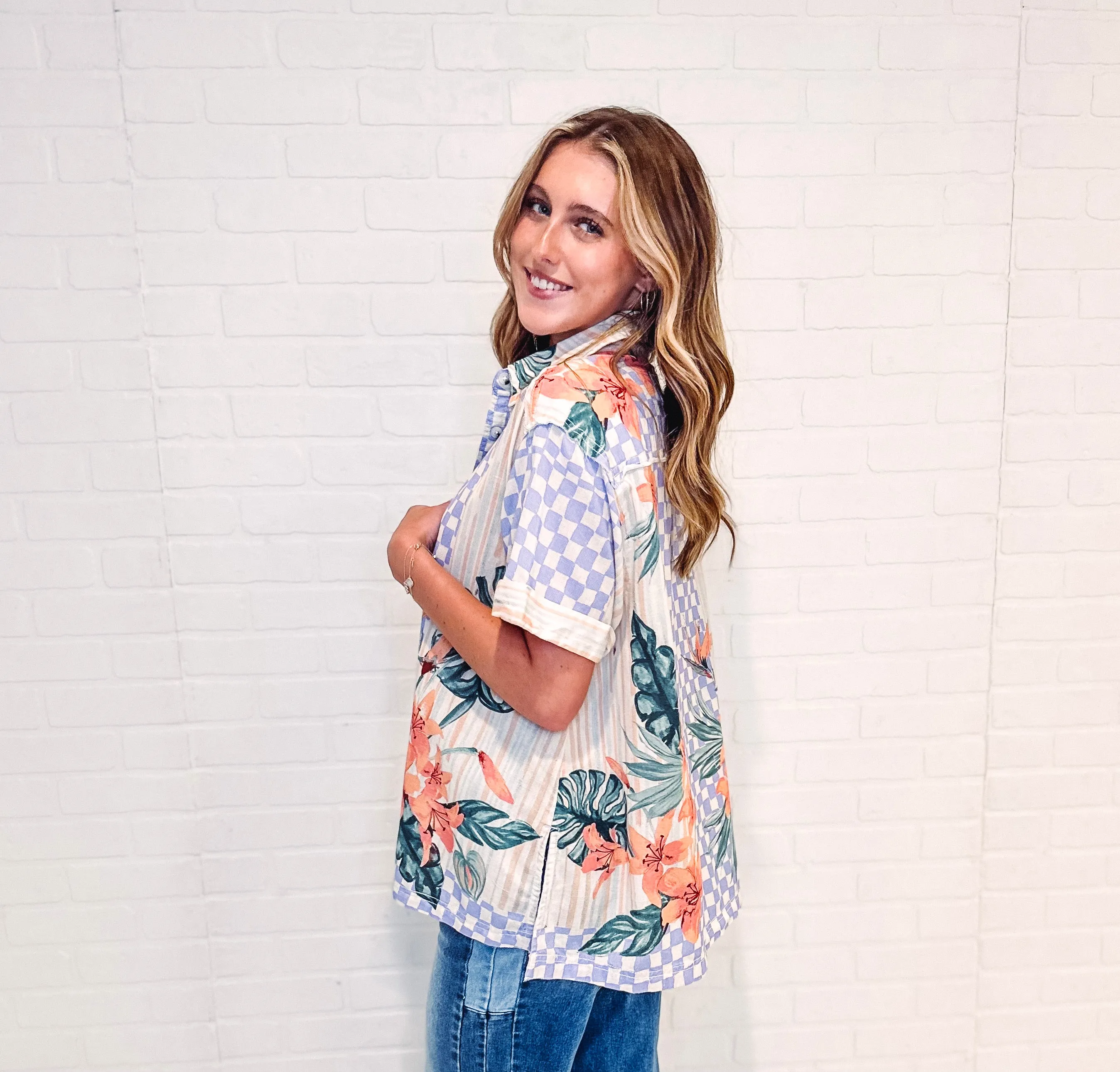 Vintage Tropical Print Top