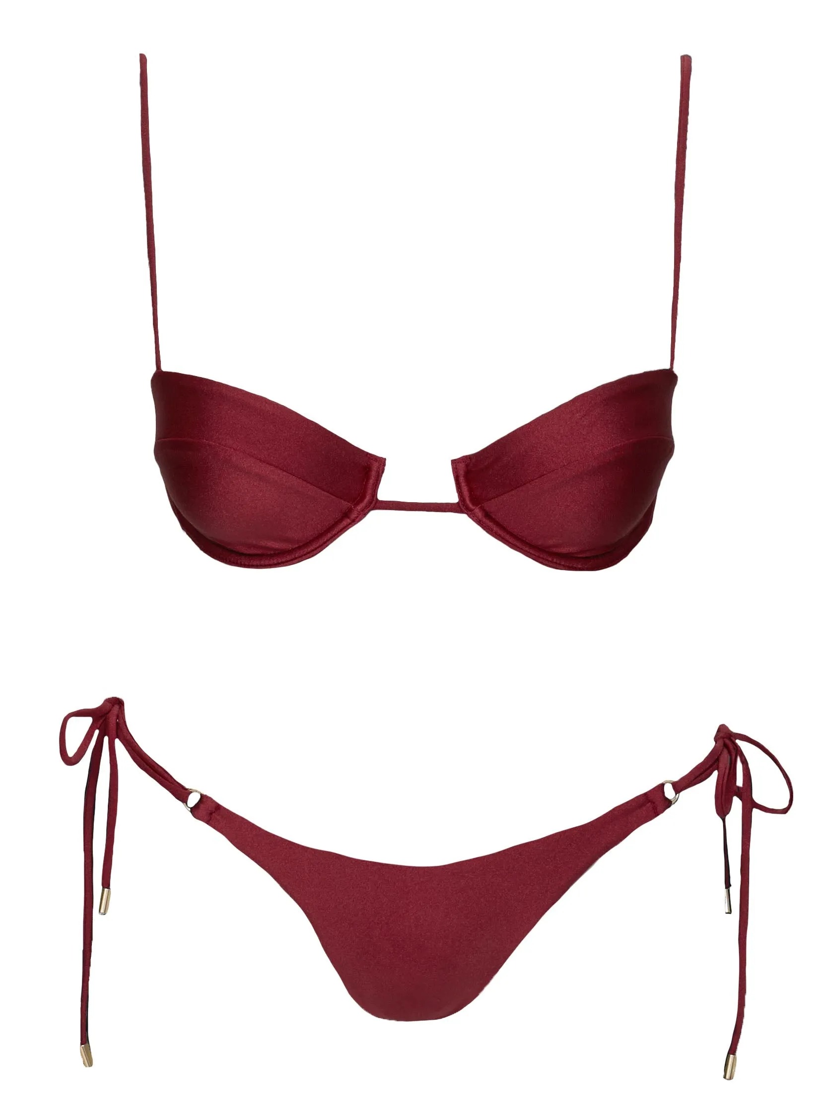 Burgundy Double Tie Side Bikini Bottoms Vaughn