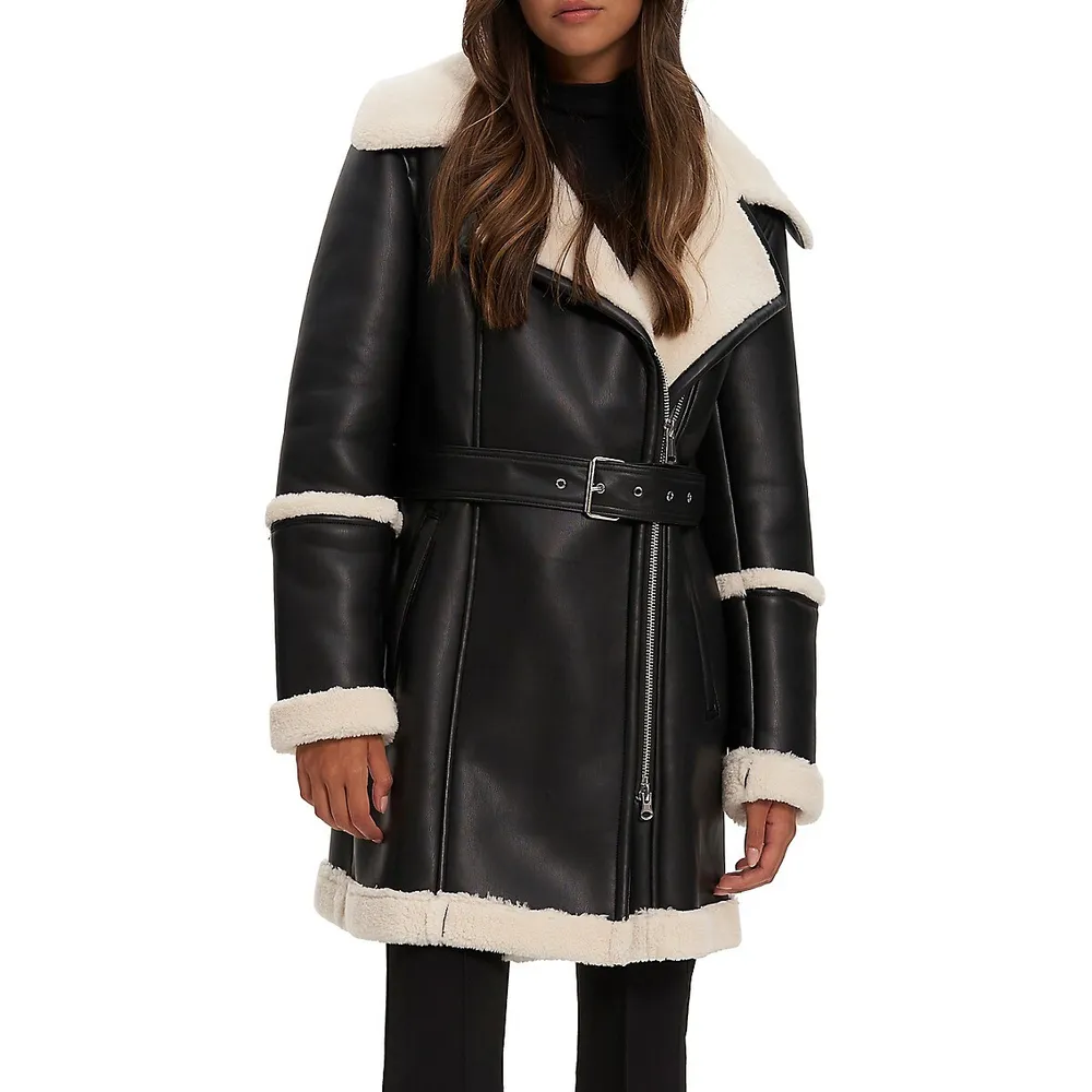 Sanna Vegan Leather Faux Shearling Trench by Noize