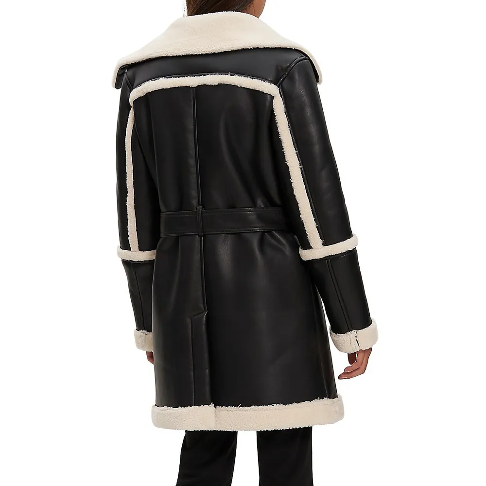 Sanna Vegan Leather Faux Shearling Trench by Noize