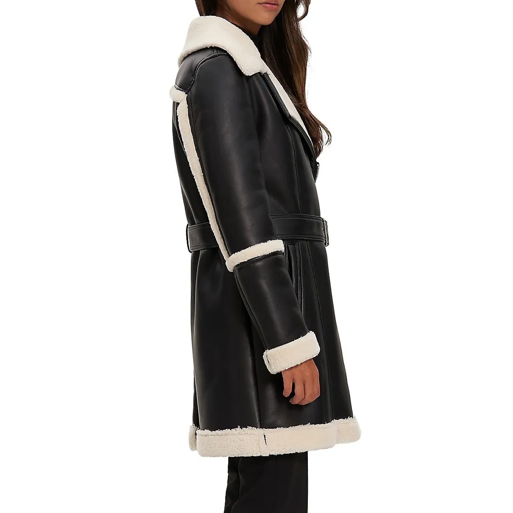 Sanna Vegan Leather Faux Shearling Trench by Noize