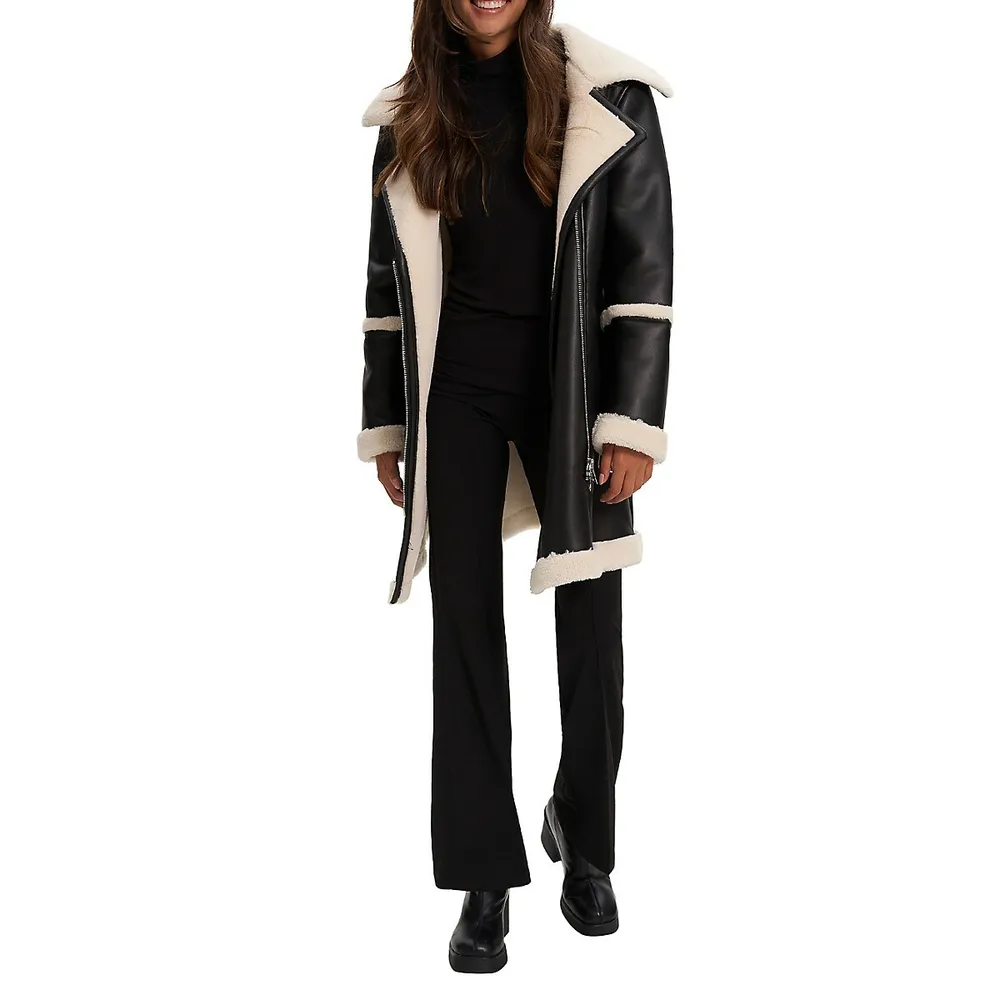 Sanna Vegan Leather Faux Shearling Trench by Noize