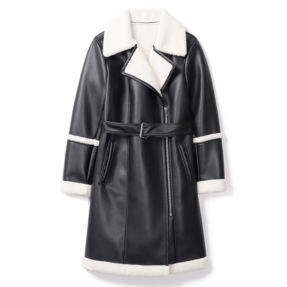 Sanna Vegan Leather Faux Shearling Trench by Noize