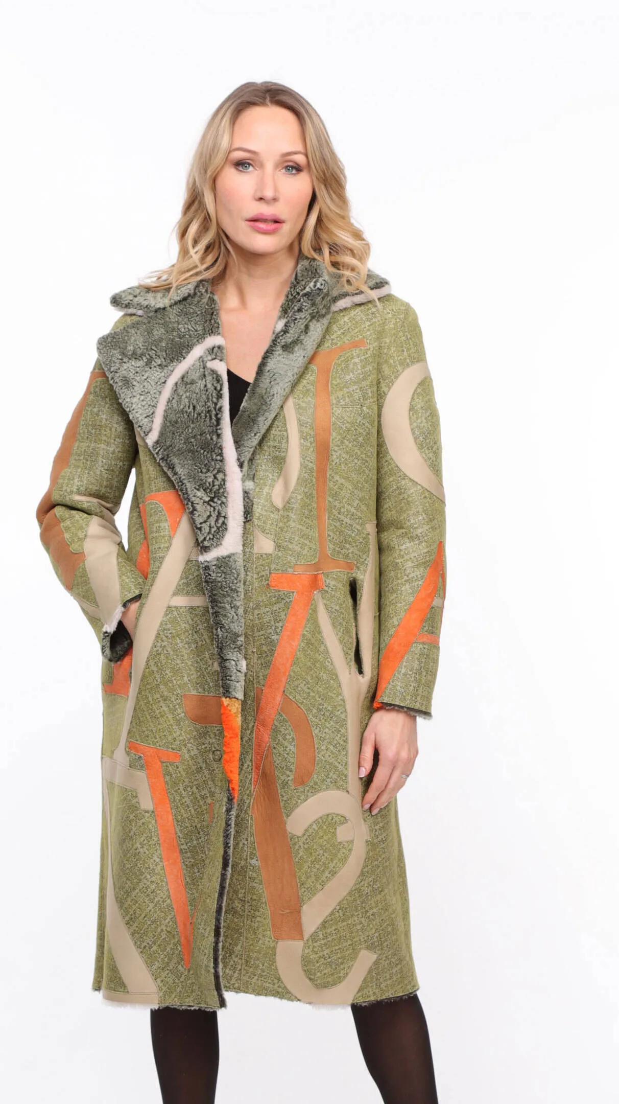 Women's Reversible Khaki Shearling Coat