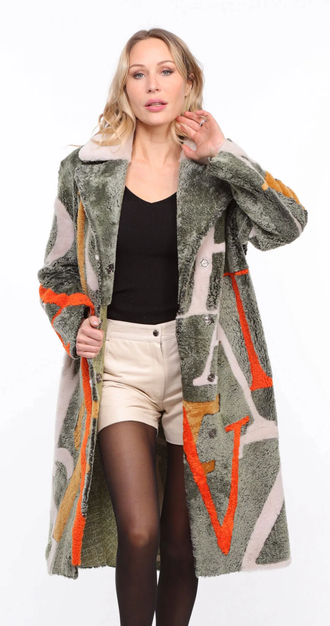 Women's Reversible Khaki Shearling Coat