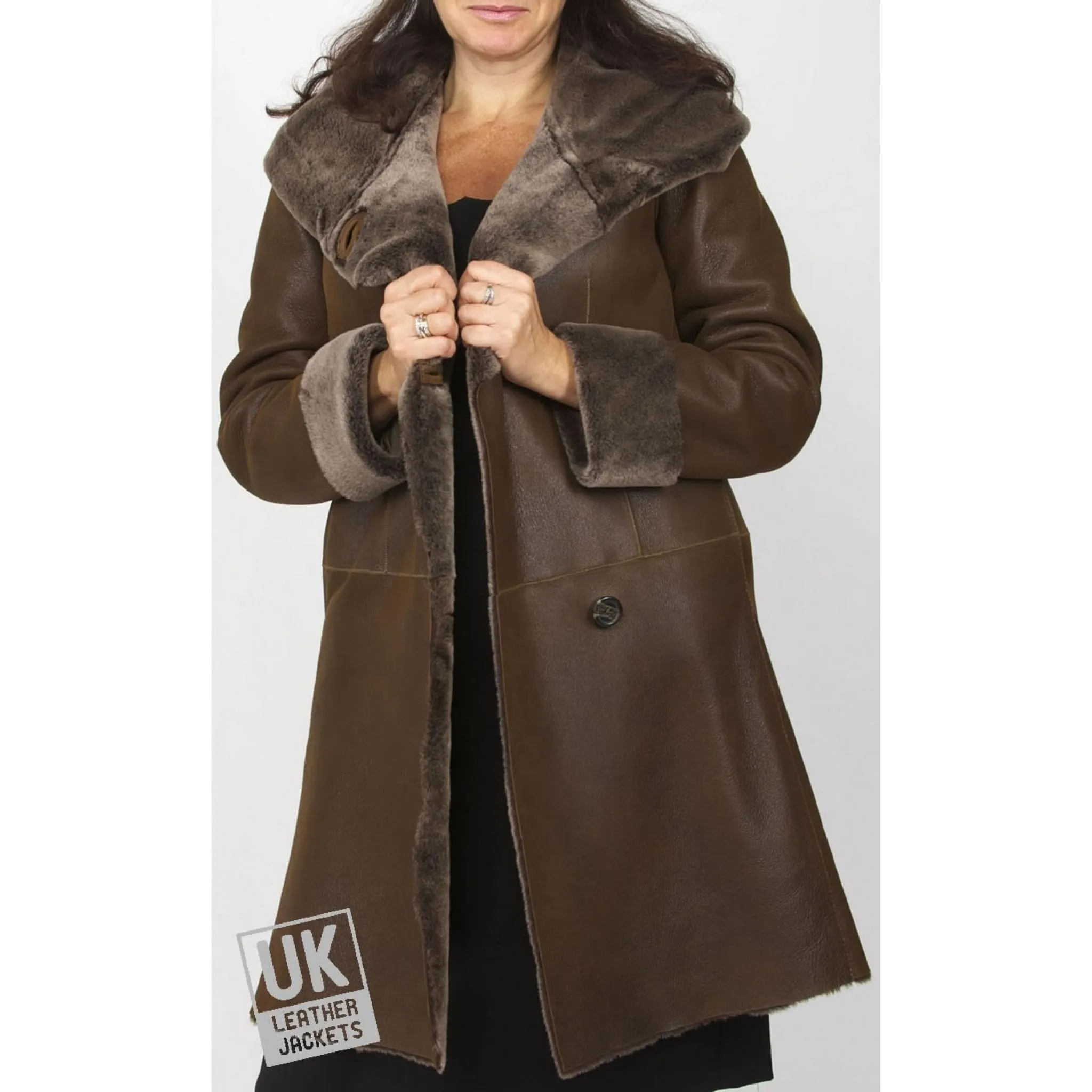 Premium Womens Shearling Sheepskin Hooded Coat