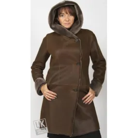 Premium Womens Shearling Sheepskin Hooded Coat