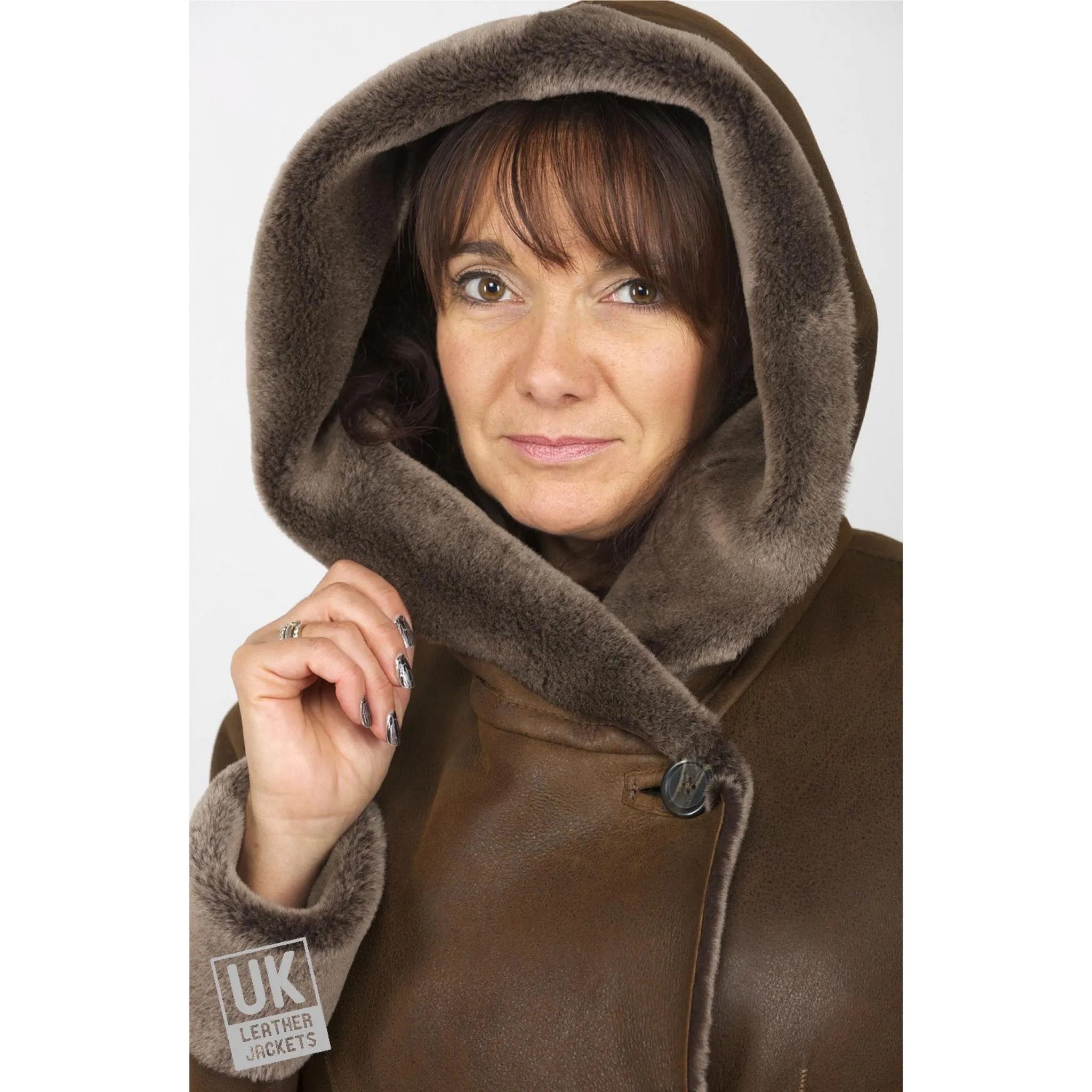 Premium Womens Shearling Sheepskin Hooded Coat