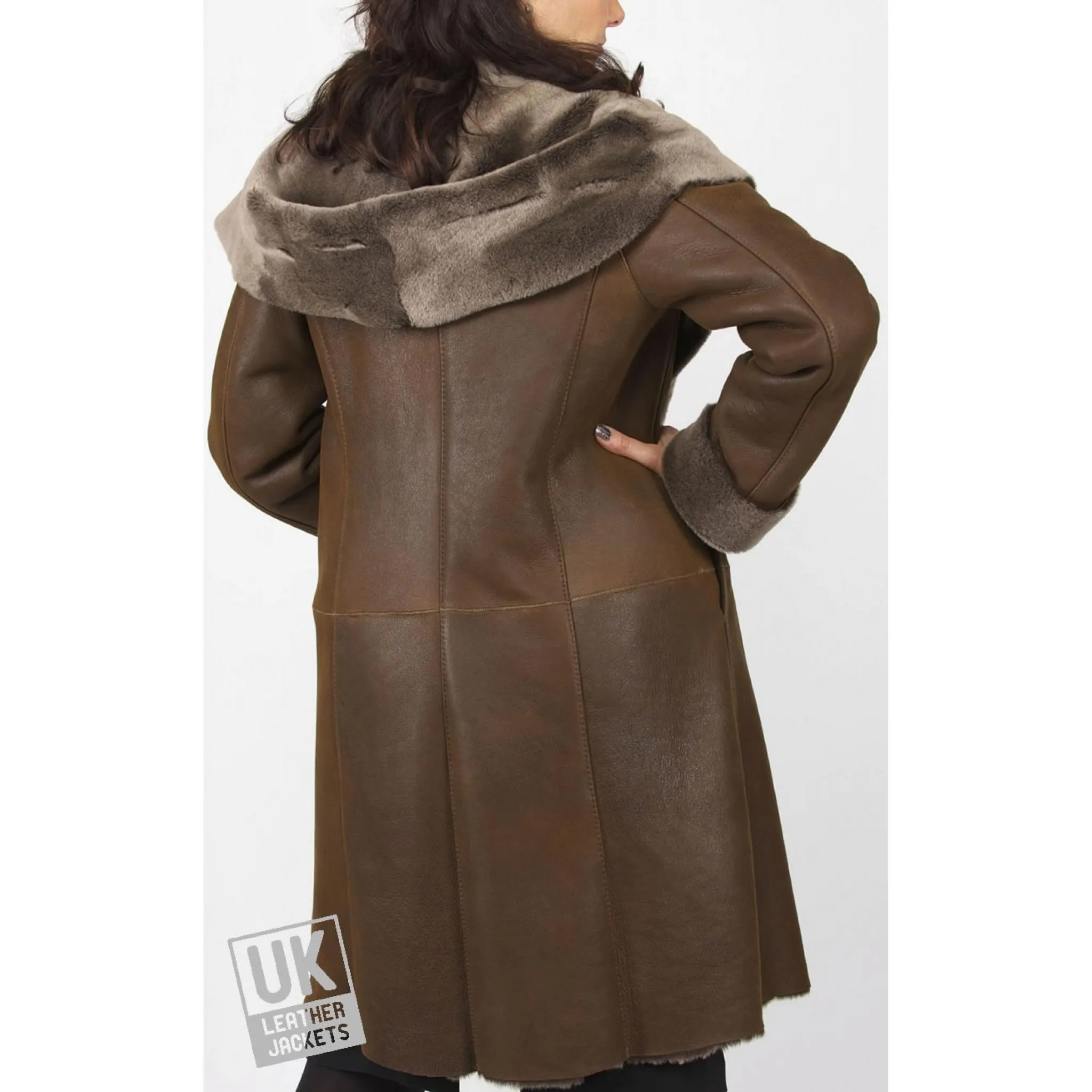 Premium Womens Shearling Sheepskin Hooded Coat