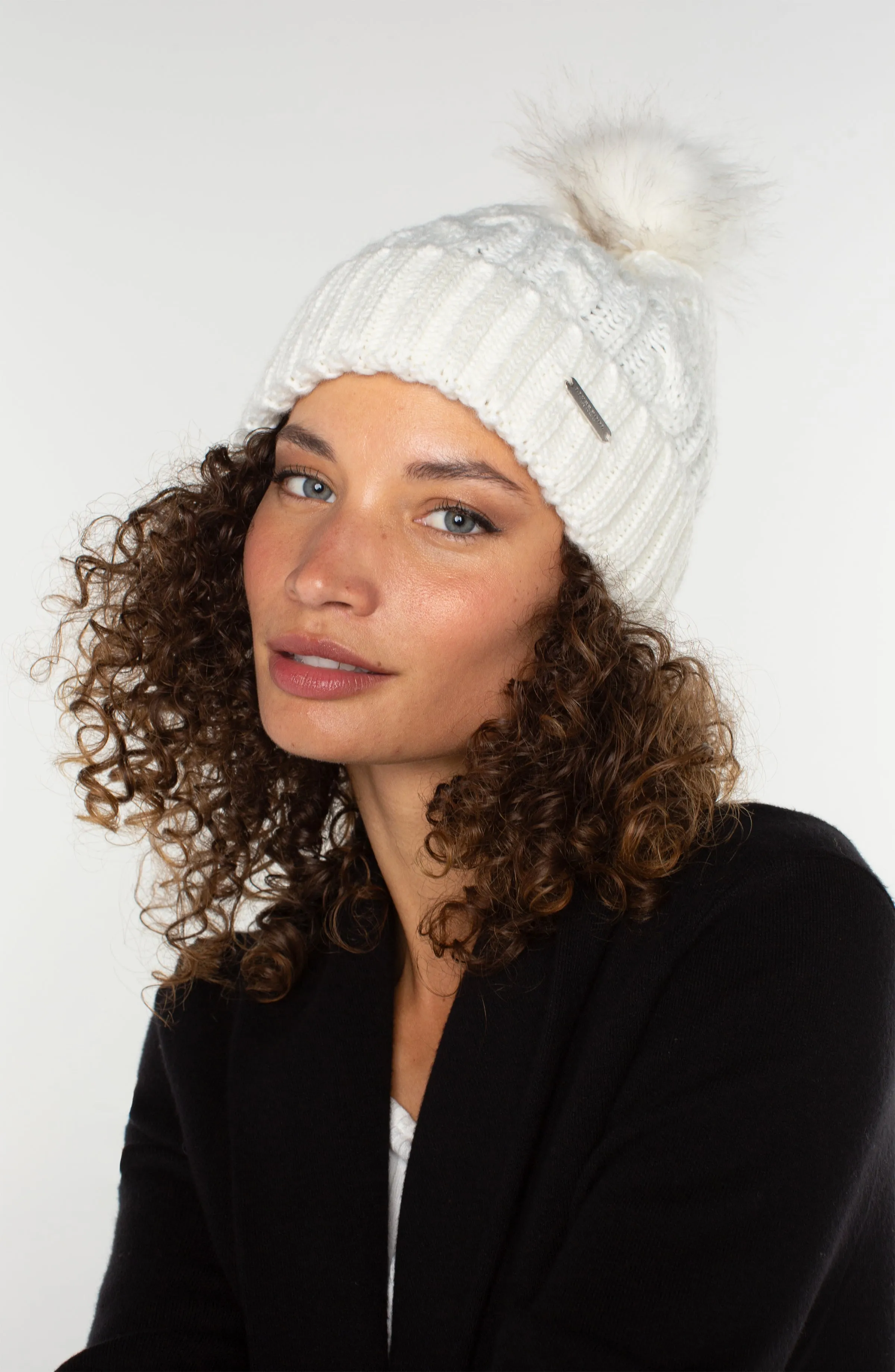 Women's White Cable Knit Beanie