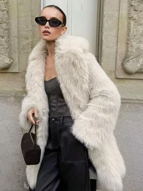 Women's Winter White Faux Fur Coat