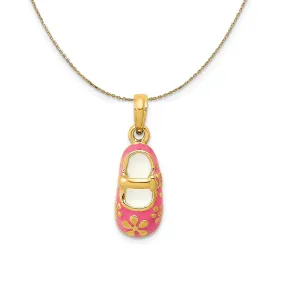 Yellow Gold and Enamel Pink Baby Shoe (7 x 22mm) Necklace