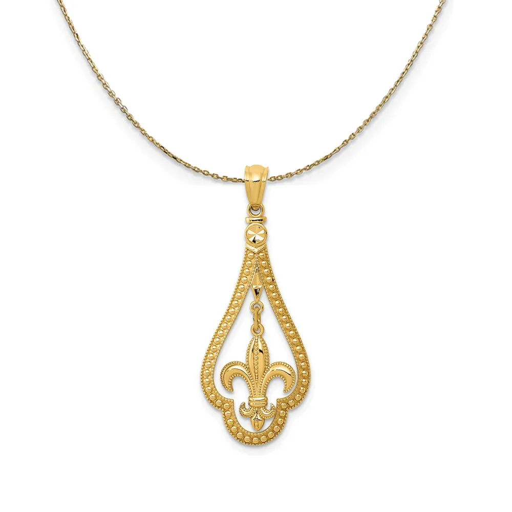 Yellow Gold Fleur De Lis Dangle Necklace