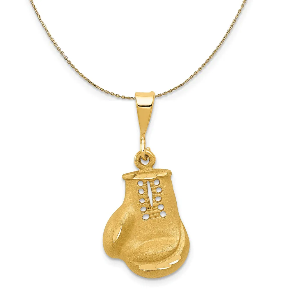 Yellow Gold Satin and Diamond Cut Boxing Glove Necklace