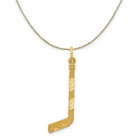 Yellow Gold Satin and Diamond Cut Hockey Stick Necklace