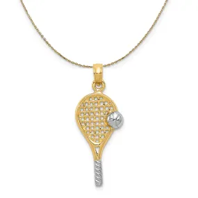 Yellow Gold & Rhodium Tennis Racquet & Ball Necklace