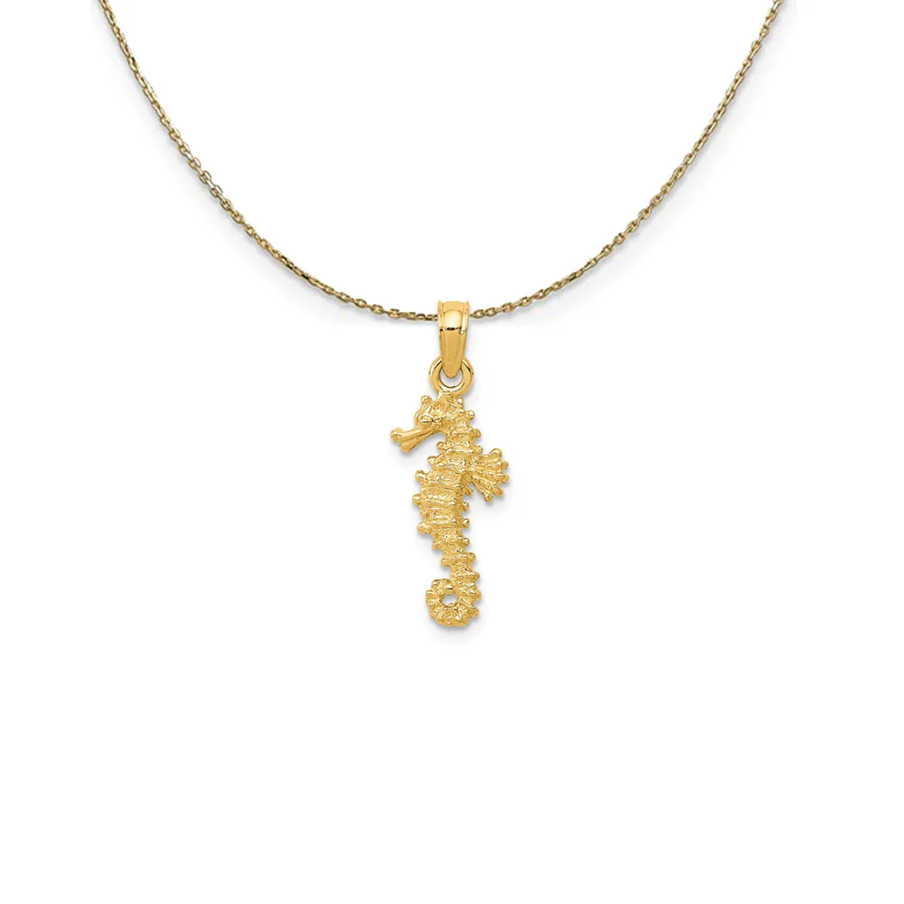 Yellow Gold 3D Textured Seahorse Necklace